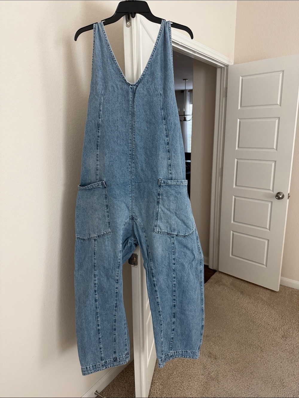 Free People-Light Wash Denim Overalls - Relaxed Fit. In excellent condition.
